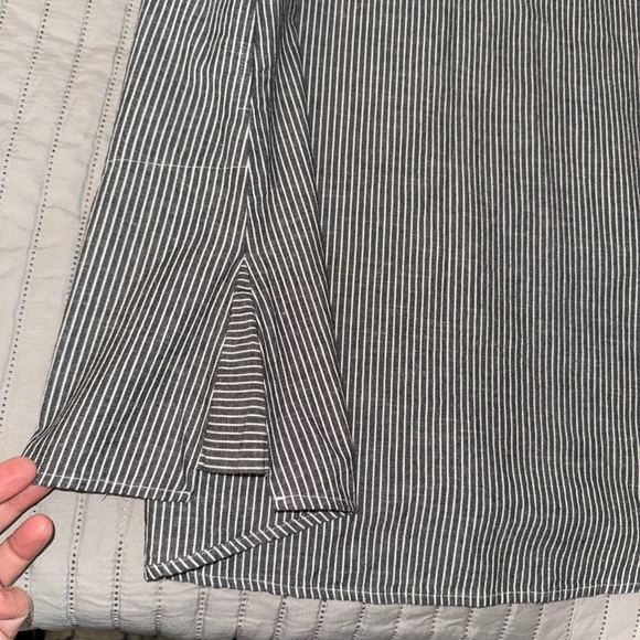 Mod Ref 100% cotton Linen look grayish black & white striped dress Sz small - Picture 9 of 11